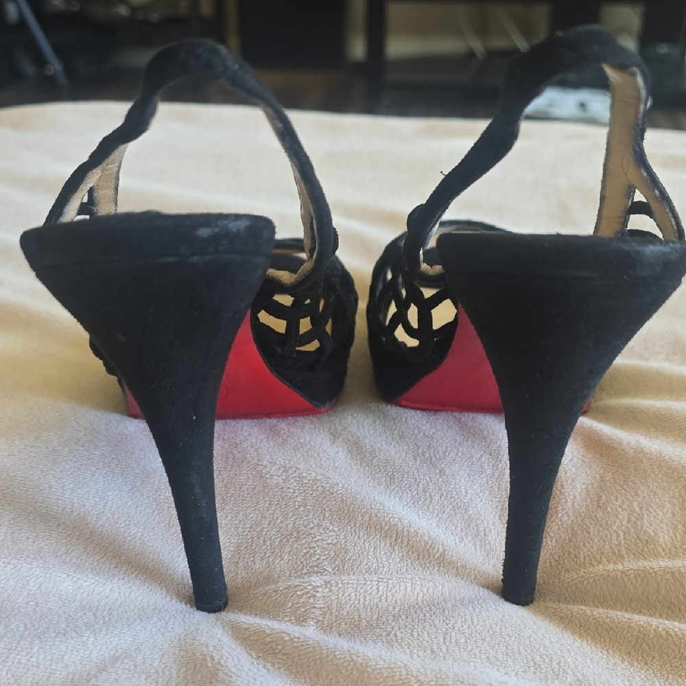Christian Louboutin Black Lattice Slingback High Heels - Picture 7 of 15